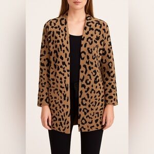 J.Crew Leopard Print Merino Wool Open Front Cardigan Coatigan – Small